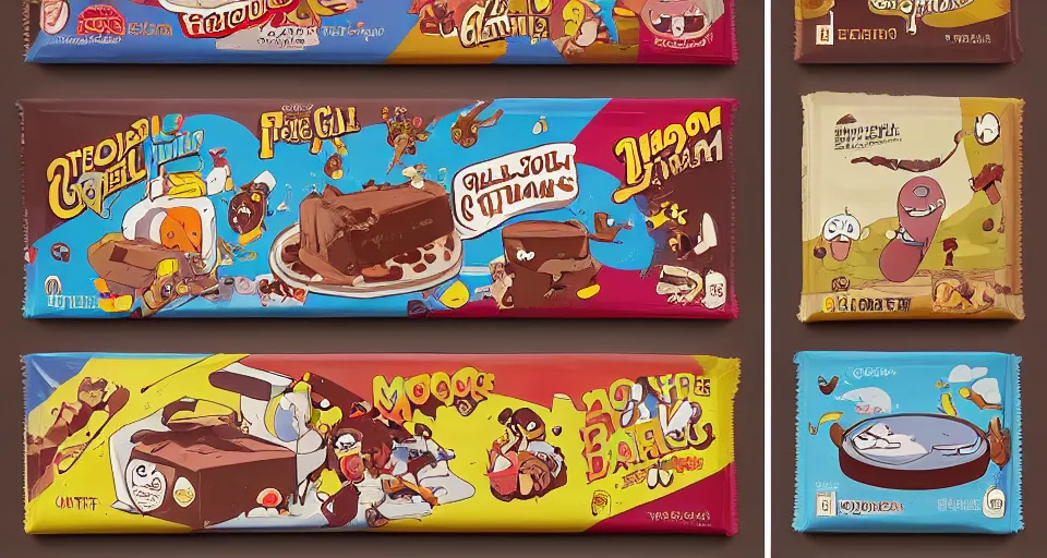 Image similar to cartoon chocolate bars sitting on toilets, in the style of adventure time, the amazing world of gumball, pixar, toki doki, greg rutkowski and makoto shinkai, trending on artstation