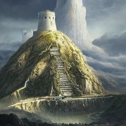 minas tirith, mountains, art deco, sense of awe, eerie