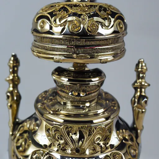 Prompt: highly detailed ornate filigreed convoluted ornamented elaborate chrome medical equipment