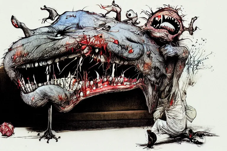 Image similar to monster under the bed by ralph steadman