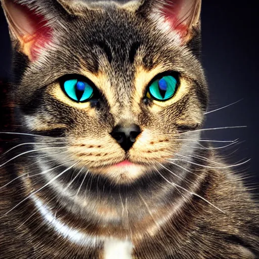 Image similar to portrait of a cute cyberpunk cat, realistic, futuristic, robot, professional photography