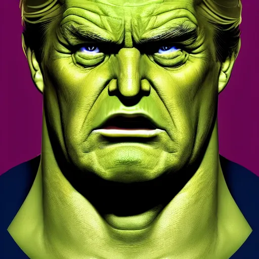 Image similar to donald trump stylized as hulk, portrait, artstation, concept art by greg rutkowsk