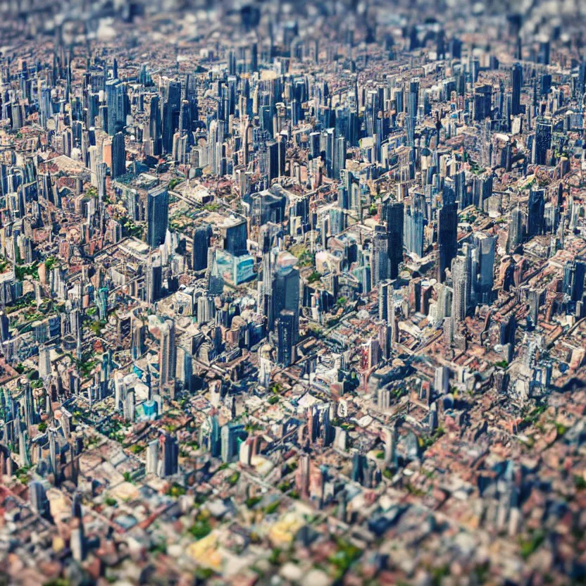 Prompt: tilt - shift photography of a huge sprawling futuristic city on venus