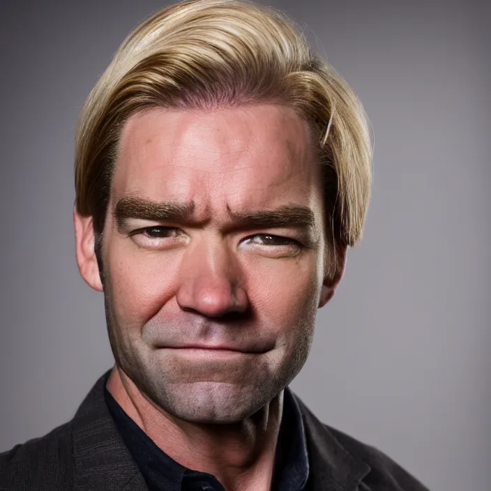 Prompt: portrait of middle aged antony starr, slightly smiling. looking towards the camera, by brandon stanton. blonde hair. detailed, 4 k, morning hour.