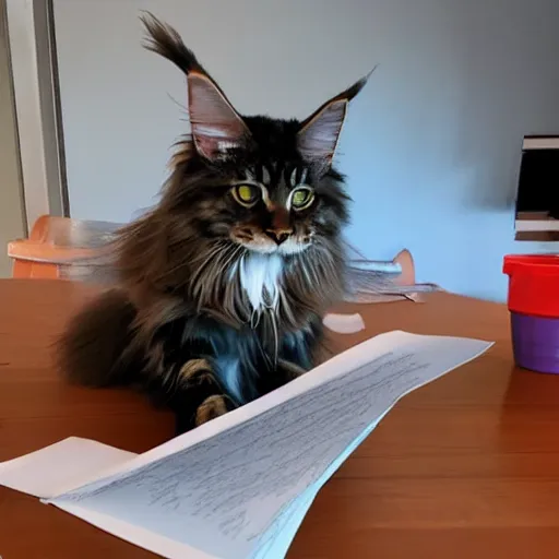 Image similar to my maine coon cat typing up a list of grievances to email to the management about the lack of treats. 3D, Pixar movie