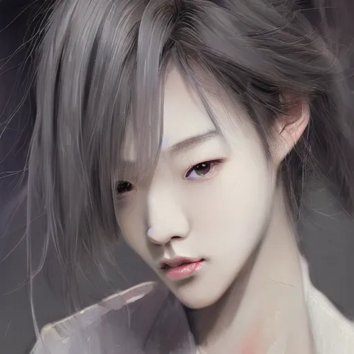 Image similar to dynamic composition, motion, ultra-detailed, incredibly detailed, a lot of details, amazing fine details and brush strokes, colorful and grayish palette, smooth, HD semirealistic anime CG concept art digital painting, watercolor oil painting of a young office lady, by a Chinese artist at ArtStation, by Huang Guangjian, Fenghua Zhong, Ruan Jia, Xin Jin and Wei Chang. Realistic artwork of a Chinese videogame, gradients, gentle an harmonic grayish colors.