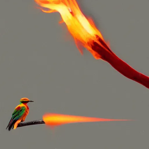 Image similar to a bird shooting fire on other birds out of its rear end, 8 k