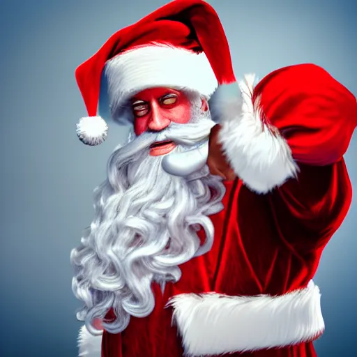 Image similar to photo of a gangster santa claus, movie still, cinematic, 8 k, unreal engine, 3 d render