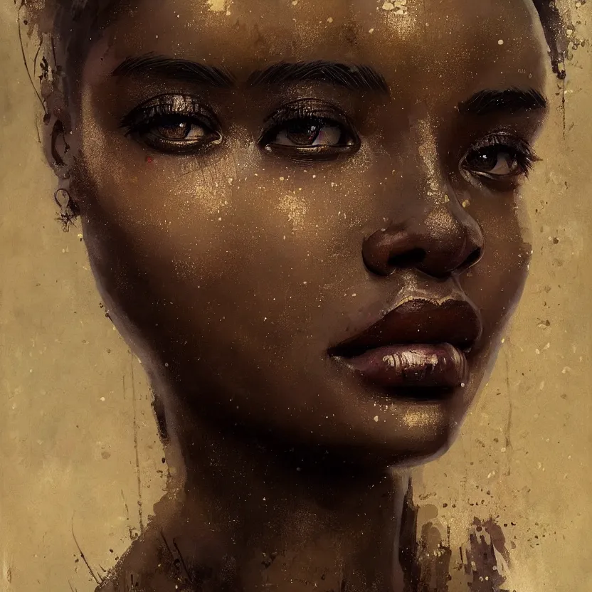 Image similar to detailed portrait of a african woman with beautiful eyes and thick lip forest girl, flowers and trees, by ismail inceoglu dragan bibin hans thoma greg rutkowski alexandros pyromallis nekro rene maritte illustrated, perfect face, fine details, realistic shaded, fine - face, pretty face