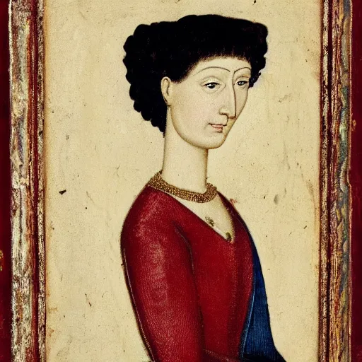 Image similar to portrait of a beautiful medieval noble woman with dark red hair, high cheekbones and fair skin