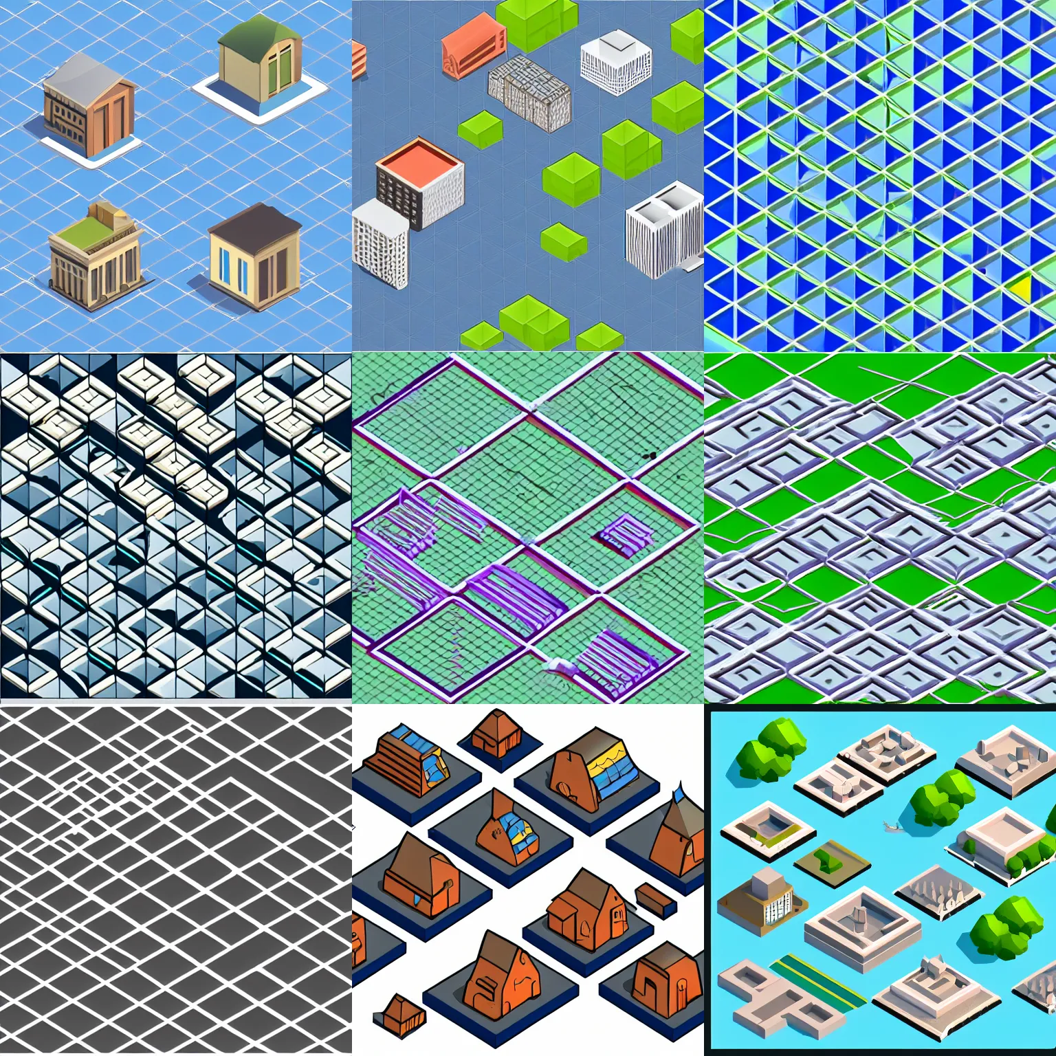 Prompt: random structures placed on an isometric grid