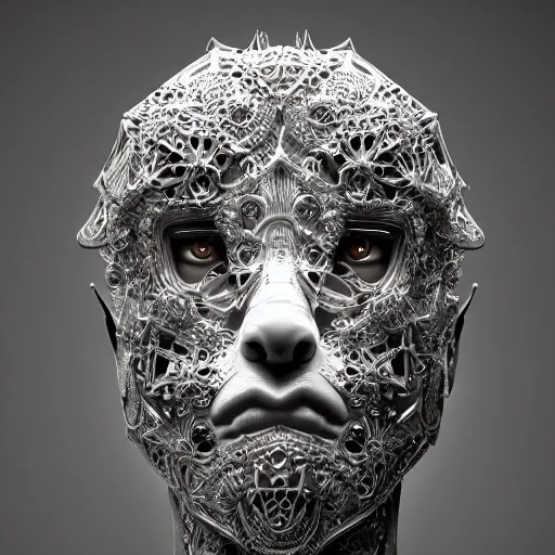 Prompt: man made of glass, animals inside his head : ornate, dynamic, particulate, intricate, elegant, highly detailed, centered, artstation, smooth, sharp focus, octane render