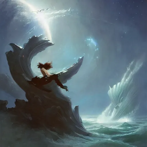 Prompt: a mind forever voyaging, fantasy, sea, cosmos, eternity now, bayard wu