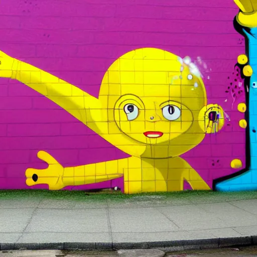 Prompt: wall with graffiti, splash painting, by os gemeos
