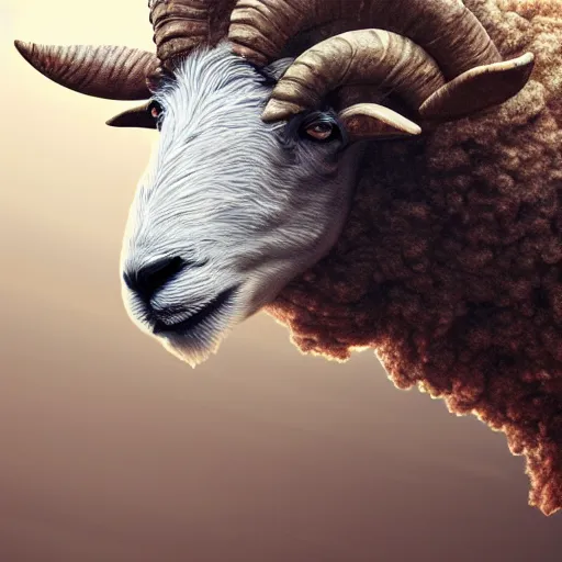 Image similar to ram sheep, intricate, futuristic, ultra realistic, hyper detailed, cinematic, digital art