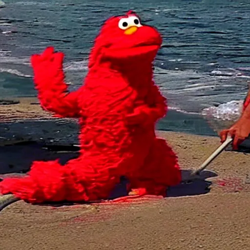 Image similar to cnn news footage of elmo being washed up on shore, tv