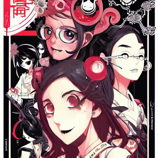 Image similar to portrait skull girl manga by anime, tom whalen, laurie greasley, jc leyendecker and greg rutkowski