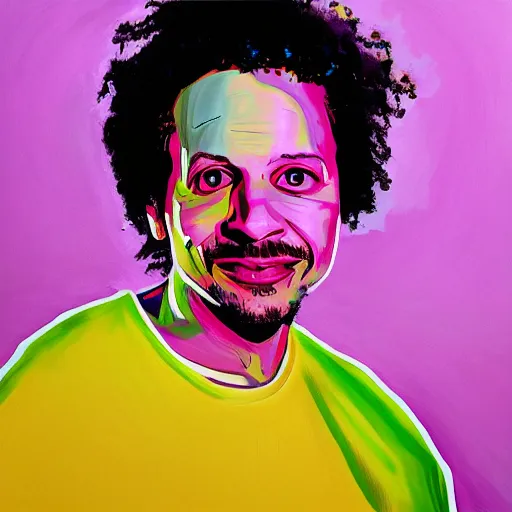 Prompt: colourful portrait painting of Eric Andre with his eyes flowing out