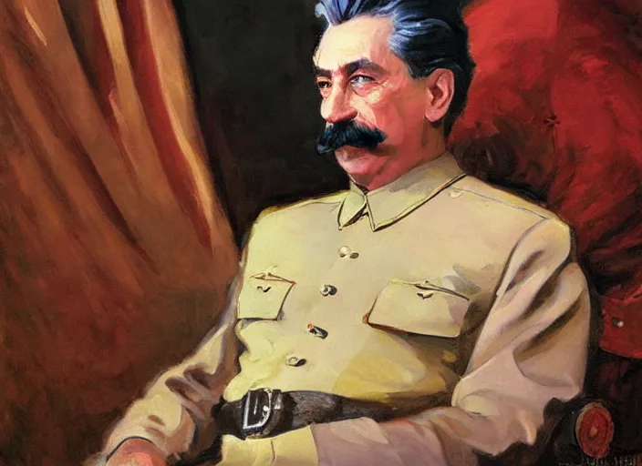 Image similar to a highly detailed beautiful portrait of stalin as a king, by gregory manchess, james gurney, james jean