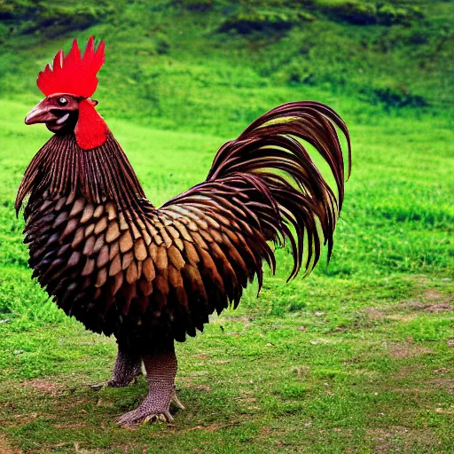 Image similar to a Rooster with the armor of a pangolin, national geographic photograph