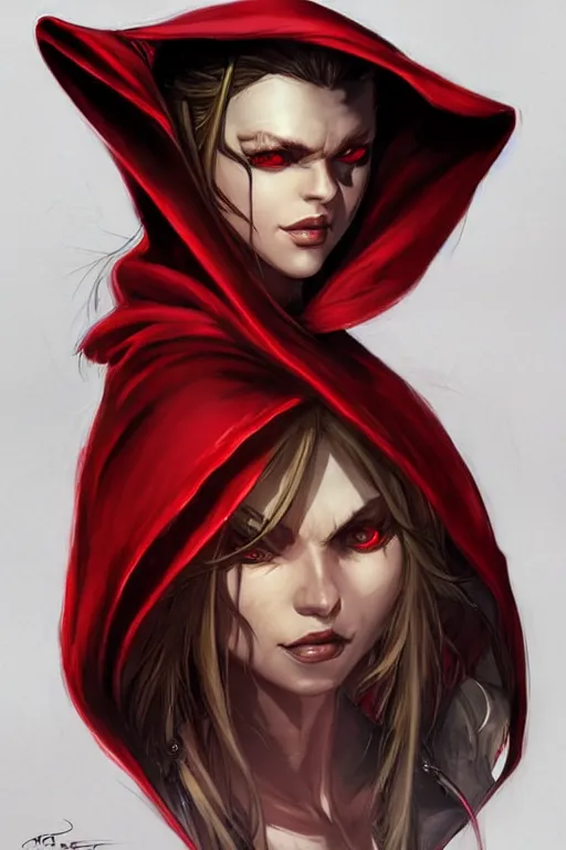 Image similar to thief red riding hood, d & d, fantasy, portrait, highly detailed, headshot, digital painting, trending on artstation, concept art, sharp focus, illustration, art by artgerm and travis charest