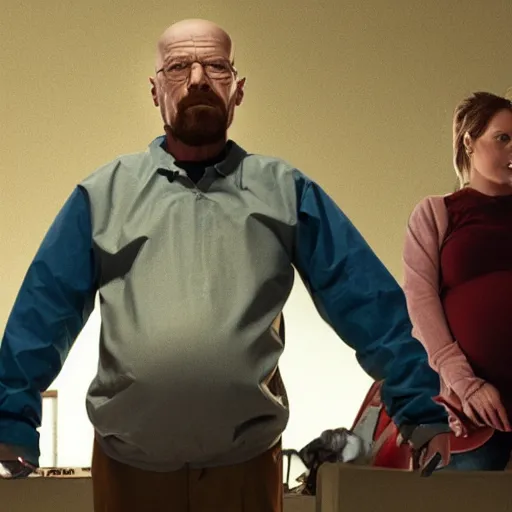 Image similar to walter white caressing his pregnant stomach