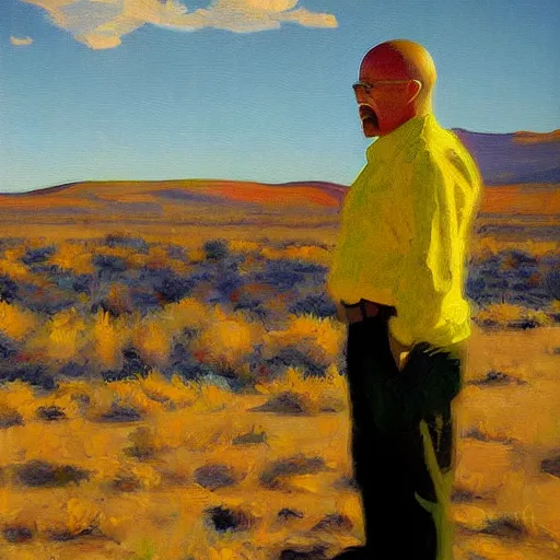 Prompt: impressionist painting of walter white in albequerque, new mexico