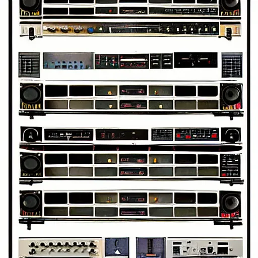 Prompt: 80's stereo rack system poster H 700