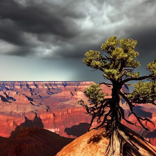 Prompt: dark gothic palace, made of rock with tall spires + bristlecone pine trees, grand canyon, ultrawide cinematic 3d render, dark dramatic skies, atmospheric, vultures