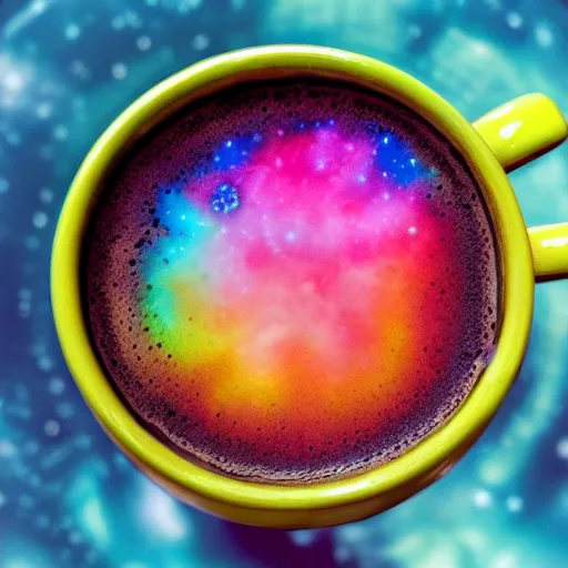 Image similar to colorful nebulae in a coffee cup