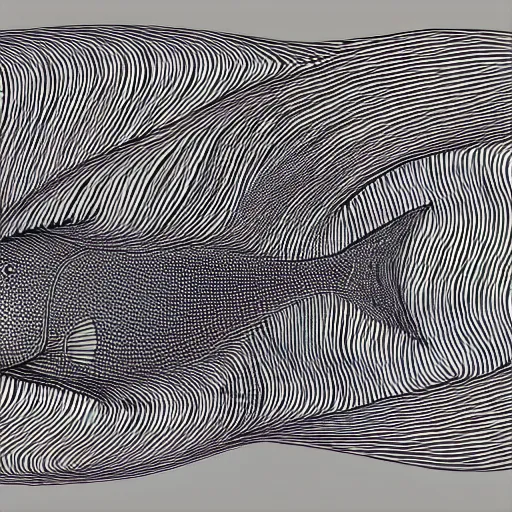 Image similar to a fish made of abstract lines, generative art, black and white color scheme, trending on artstation