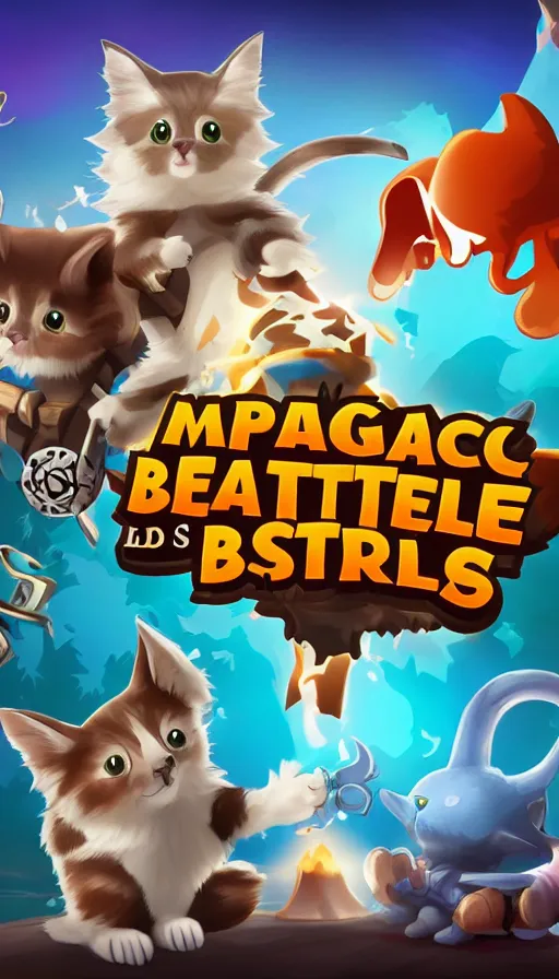 Prompt: a splash screen for a game by supercell showing a magic battle between a cute cat and a koala