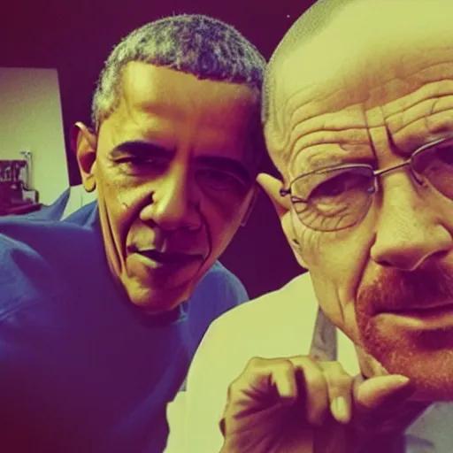 Image similar to Walter White and Barack Obama selfie, polaroid