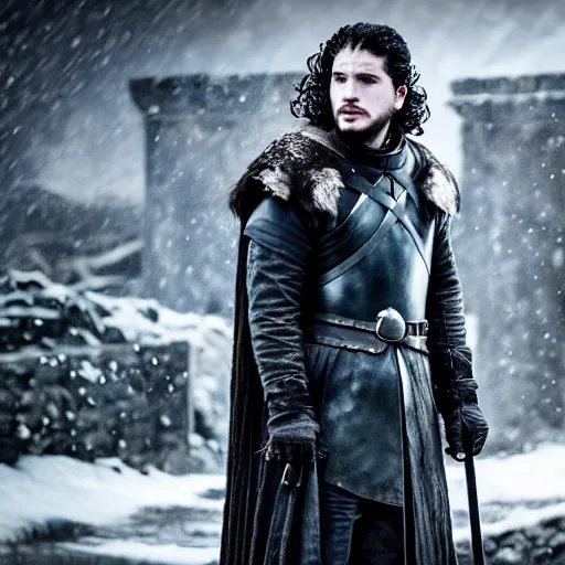 Image similar to jon snow from game of thrones, cinematic, epic