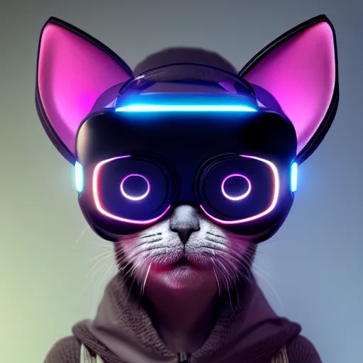 Image similar to crypto trading lyoki kitten from the future, wearing a cool vr headset 8 k hyperrealistic, trending on artstation