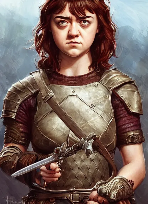 Image similar to angry Maisie Williams as a ruggedly muscled handsome heroine, intricate, elegant, highly detailed, centered, digital painting, artstation, concept art, smooth, sharp focus, illustration, artgerm, donato giancola, Joseph Christian Leyendecker, WLOP, Artgerm