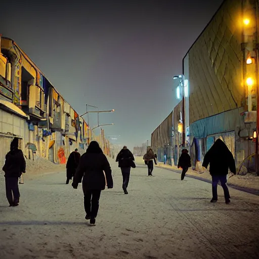 Image similar to people are walking past plasmacraft, back from work in a Russian cyberpunk slum city called Neo Norilsk on the Moon, black sky with Milky Way, bright sun, diverse, lively, black sky full of stars, blinding bright sun, sci-fi, lots of flying cars, levitation, cyberpunk outfits, photorealistic, grainy, 35mm, intricate, very very beautiful, elegant, smooth, cinematic, Unreal Engine 5, by Beeple, trending on Artstation HD