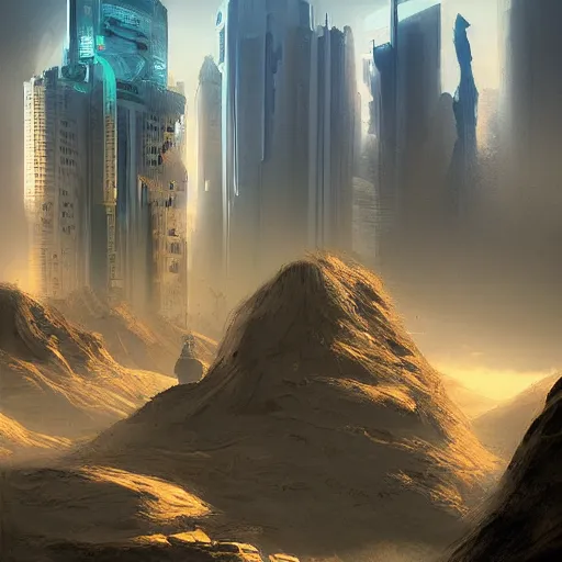 Prompt: a landscape, matte painting, cyberpunk, by par olofsson