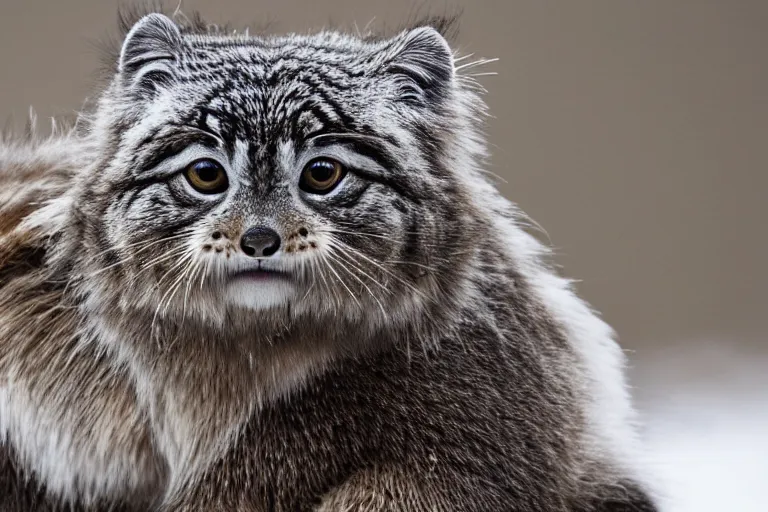 Image similar to wildlife photography of a Pallas cat riding a scooter, by Emmanuel Lubezki