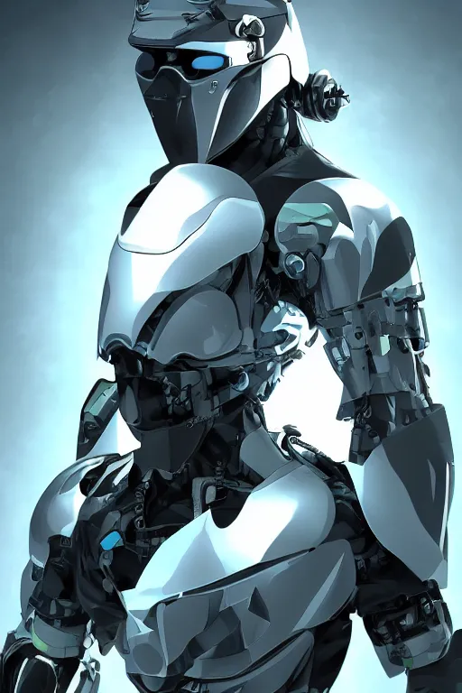 Image similar to cyber cyborg ninja mask helmet metal gear solid artic suit swat commando, global illumination ray tracing hdr fanart arstation by sung choi and eric pfeiffer and gabriel garza and casper konefal, a spectacular view cinematic rays of sunlight comic book illustration, by john kirby