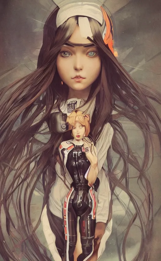 Prompt: girl, fused legs jet engines, cyborg, vintage clothing, anime style, long hair, hair down, symmetrical facial features, from arknights, hyper realistic, 4 k, rule of thirds, extreme detail, detailed drawing, trending artstation, hd, d & d, realistic lighting, by alphonse mucha, greg rutkowski, sharp focus, backlit