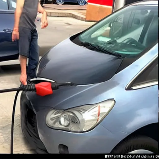 Prompt: hyperrealistic dobby siphoning gas from a car, cctv footage, real,