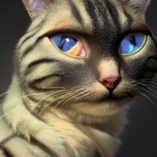 Image similar to highly detailed sureal cat, cinematic, 8 k, octane, redshift, unreal 5, artstation, behance, deviantart, vray, well rendered : 1 by ellen jewett, 4 k resolution, trending on artstation, very very detailed, masterpiece, stunning