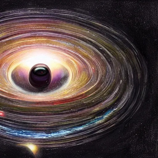 Prompt: black hole, intricate, galaxy, highly detailed, digital painting, concept art, illustration, artstation, Profound and vast, UE5, colorful, by Gioele Muscolino
