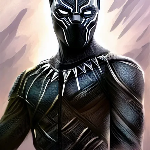 Prompt: a finely detailed portrait of Black Panther, clothed in futuristic battle armor, olive skin, long dark hair, beautiful bone structure, symmetrical facial features, intricate, elegant, digital painting, trending on Artstation, concept art, smooth, sharp focus, illustration, from Metal Gear by Ruan Jia and Mandy Jurgens and Artgerm and and william-adolphe bouguerea, award winning