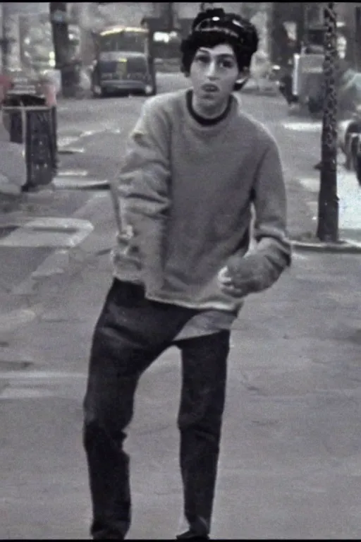 Image similar to still from vhs footage of jughead walking down street
