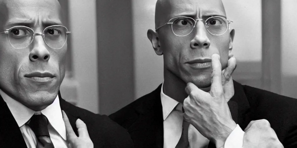 Image similar to Michel Foucault as played by Dwayne Johnson in Foucault, the biopic