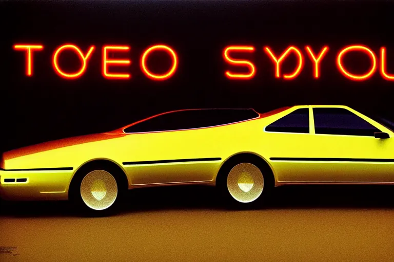 Image similar to designed by giorgetto giugiaro stylized poster of a single toyota soarer concept, thick neon lights, ektachrome photograph, volumetric lighting, f 8 aperture, cinematic eastman 5 3 8 4 film