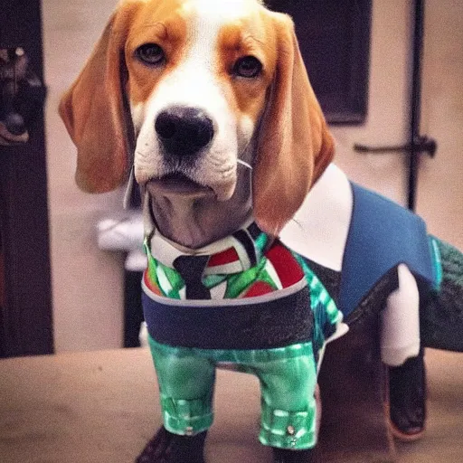 Image similar to a handsome foxhound wearing cute outfits