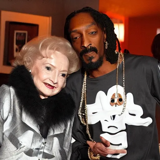 Image similar to p betty white hanging out with snoop dog in a room full of smoke